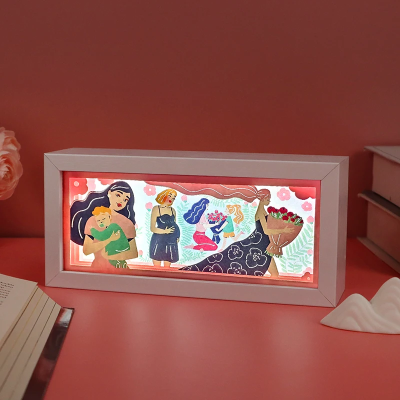 Подарок на день матери семейная коробка 3D теневая деревянная рамка бумажная