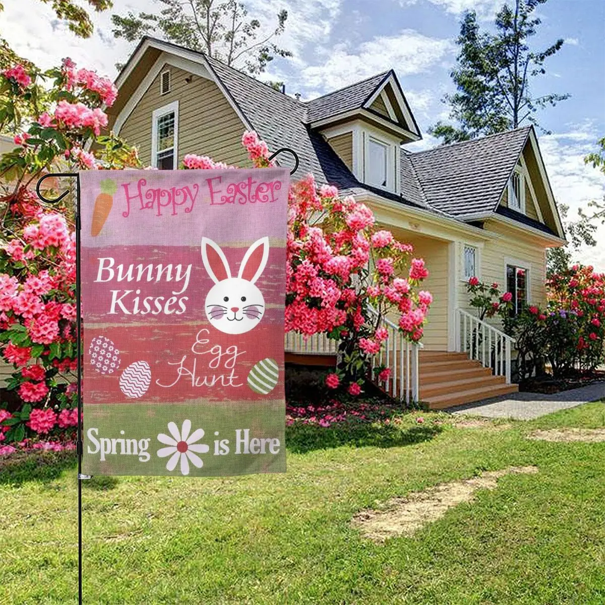 

Texupday Happy Easter Bunny Eggs Daisy Decoration Double Sided Burlap Garden Flag Spring Outdoor Yard Flag Garden Flag