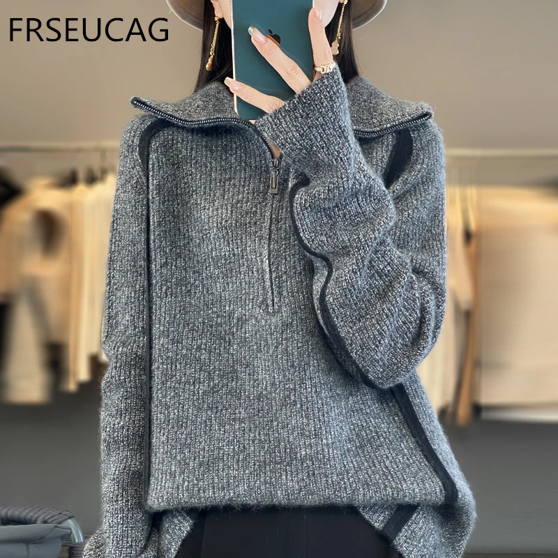 Новинка весны 100% пуловер из чистой шерсти для женщин свитер с воротником-Поло