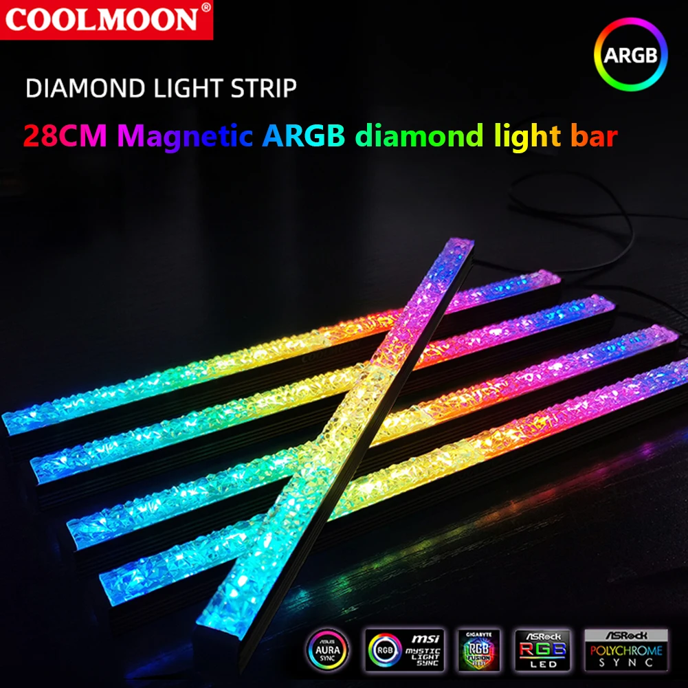 

ARGB LED Strip Light 5V 3Pin/Small 4Pin Diamond Magnetic Colorful Atmosphere DIY Lamp Bar for PC Computer Case Chassis