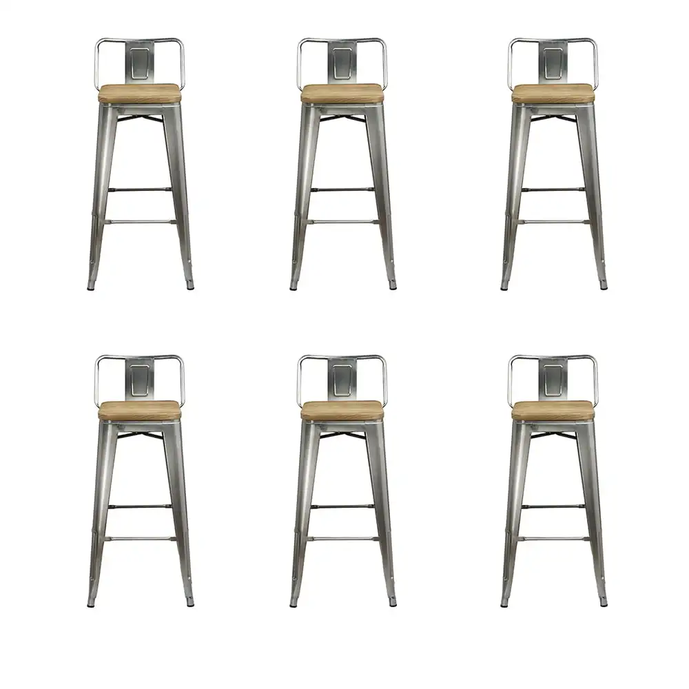 

GIA Design Group 30 Inch Gunmetal Low Back Counter Height Metal Bar Stools with Light Wood Seat,Set of 6