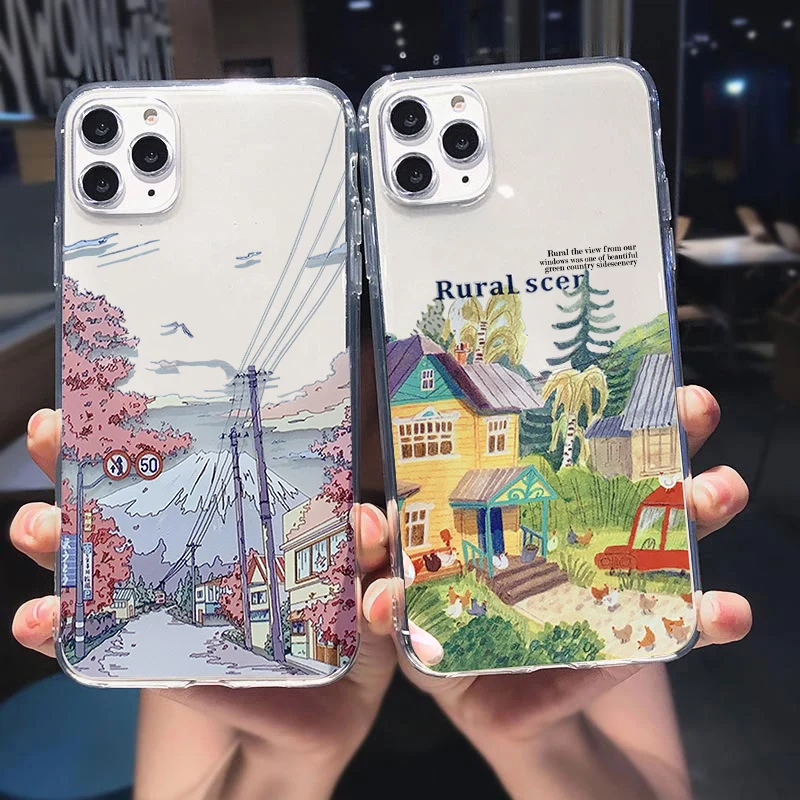 Винтажный чехол для телефона INS с рисунком пейзажа маслом iPhone 13 12 11 Pro MAX XR XS 7 14 8 Plus