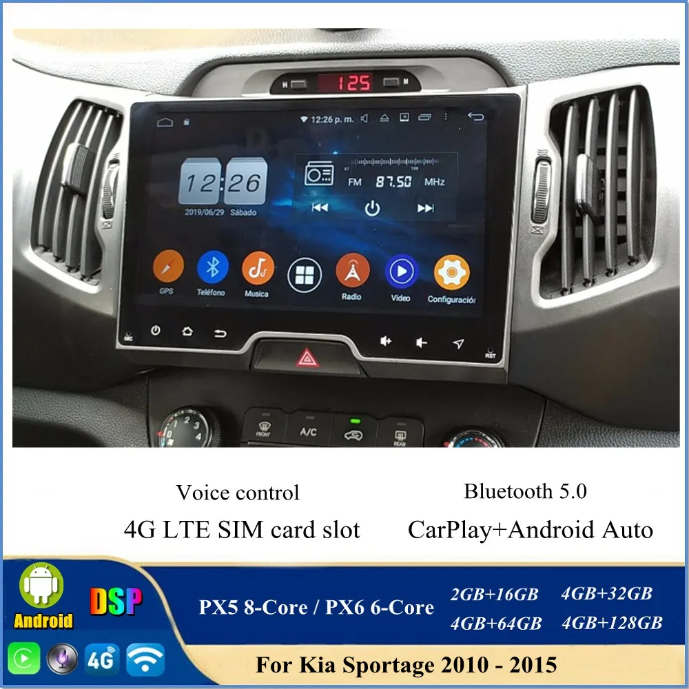

Автомобильное радио, 4 Гб + 128 ГБ, PX6, 2 din, 10,1 дюйма, Android 10, DVD, GPS для Kia Sportage 2010, 2011, 2012, 2013, 2014, 2015, Bluetooth, Wi-Fi, CarPlay