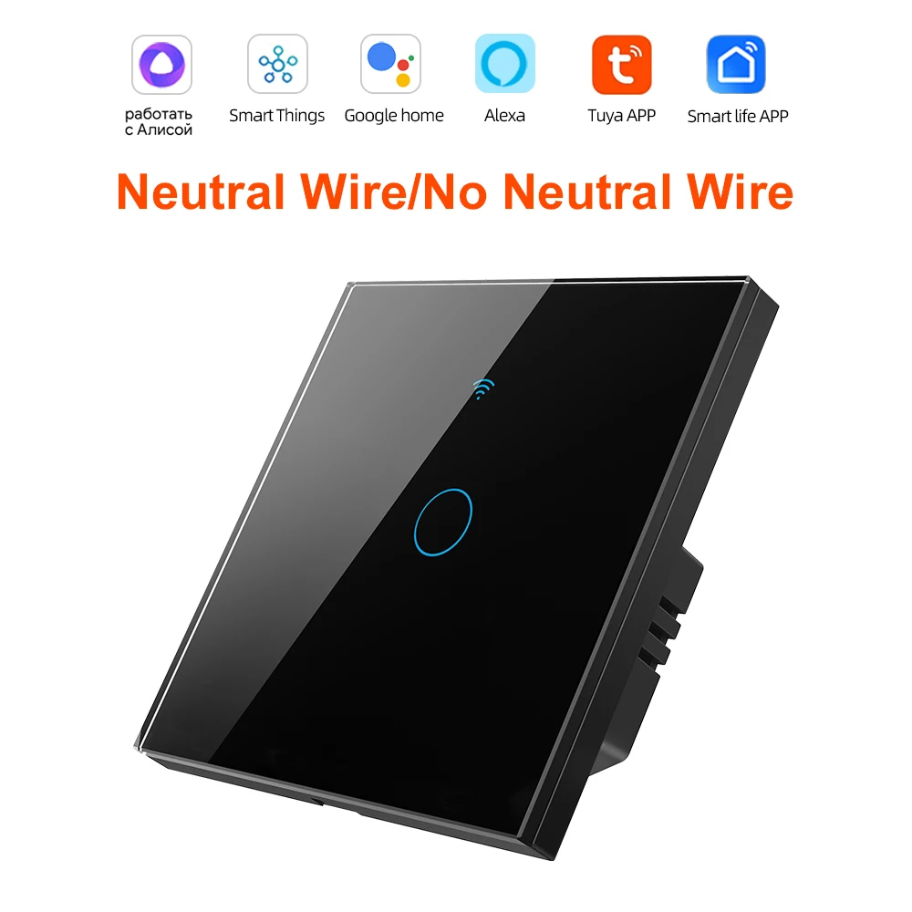 

Умный Wi-Fi выключатель света Tuya 1/2/3 клавиш белый/черный