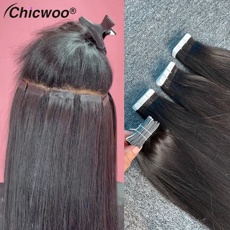 

CHICWOO Straight Tape in Human Hair Extensions For Black Women Brazilian Virgin Hair Natural Color 14-24 Inch 100g 40 Pcs