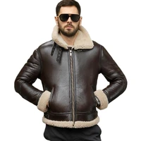 100 shearling sheepskin genuine leather coat mans b3 bomber fur thick winter jacket retro aviator outerwear trench