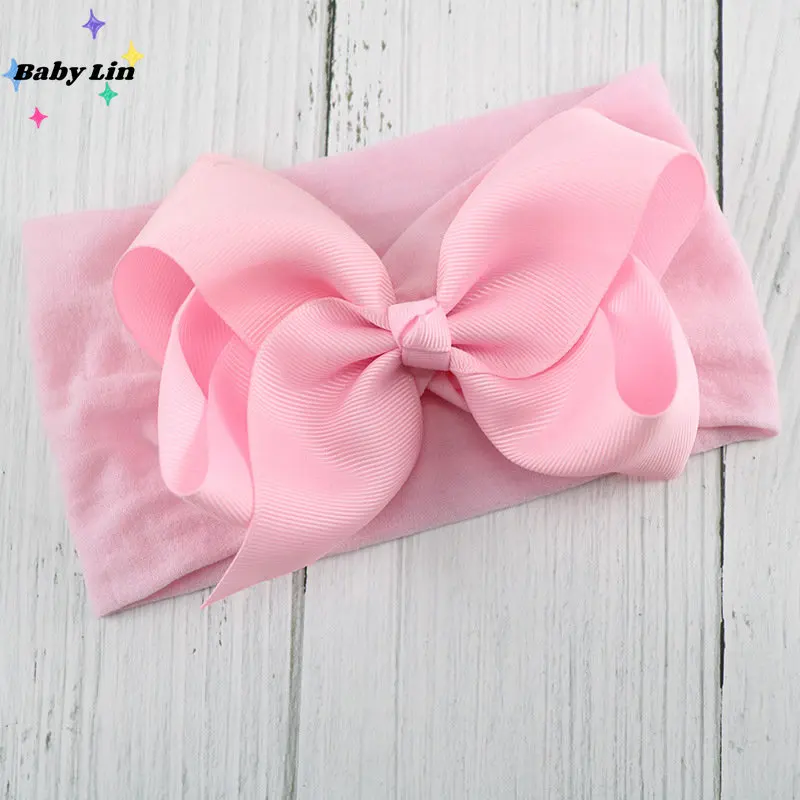 

Big Bowknot Baby Girls Headband Soft Elastic Wide Nylon Hairband Infant Headwear Gifts Solid Color Grosgrain Ribbon 2023 New