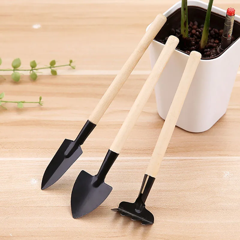 

3Pcs/Set Mini Garden Shovel Multi Purpose Wooden Handle Plant Soil Shovels Harrow Flowerpot Tools Gardening Supplies Iron/Wooden