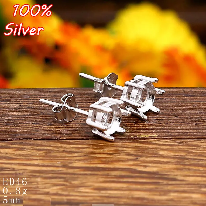 

2022 New 925 Sterling Silver Color Stud Earring Blank Claw Fit 5mm Platinum Silver Base Tray for Diy Making Jewelry Earrings