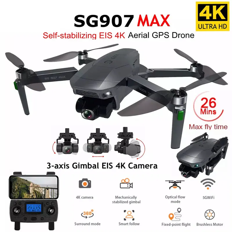 

SG907 MAX GPS Drone 4K Professional with 5G WiFi EIS Camera Three-Axis Gimbal Brushless RC Quadcopter FPV Dron VS SG906