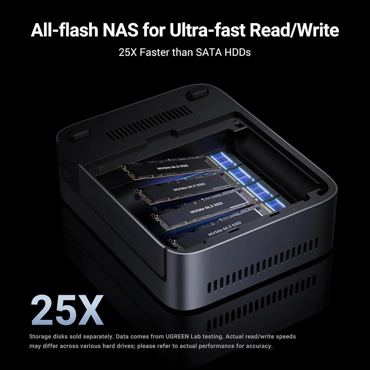 Фото UGREEN NASync DXP480T Plus — 4-дисковое сетевое хранилище (NAS) на базе флеш-накопителей, высокоскоростное, с процессором I5 1235u (10-ядерный), 8 ГБ оперативной памяти DDR5, 128 ГБ SSD №2