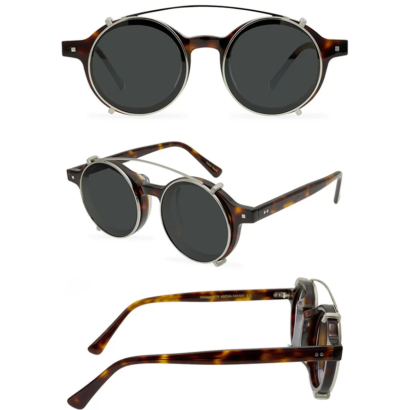 Belight Optical Round Retro Women Men UV400 Protection Vintage Acetate Clip on Sunglasses with Case Oculos 9575