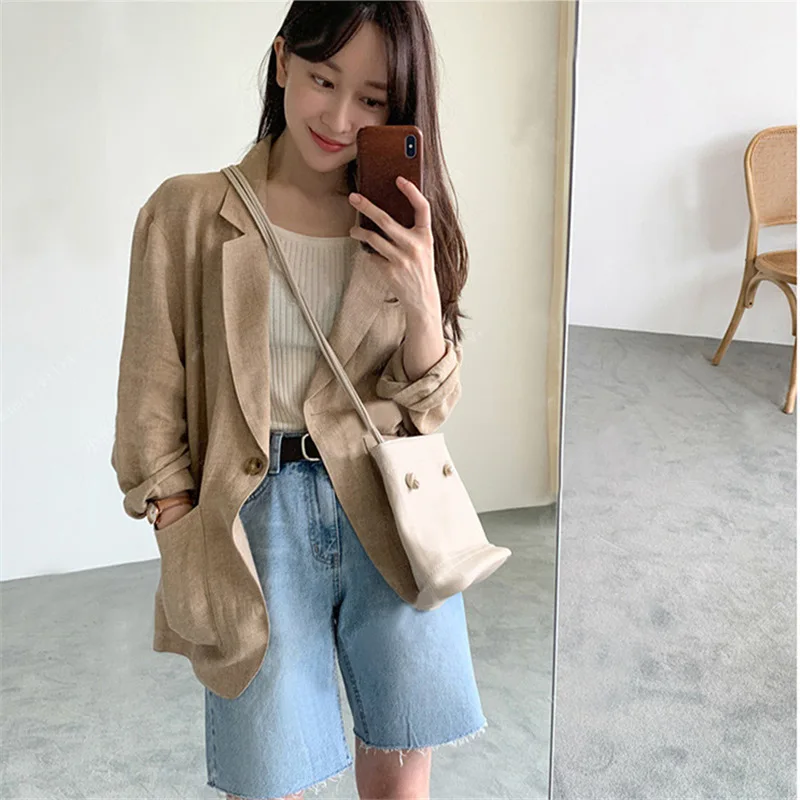 

Thin Linen Suit Women's spring and Autumn New British Style Casual All-Match Cotton and Linen Small Suit Jacket Women's Clothing