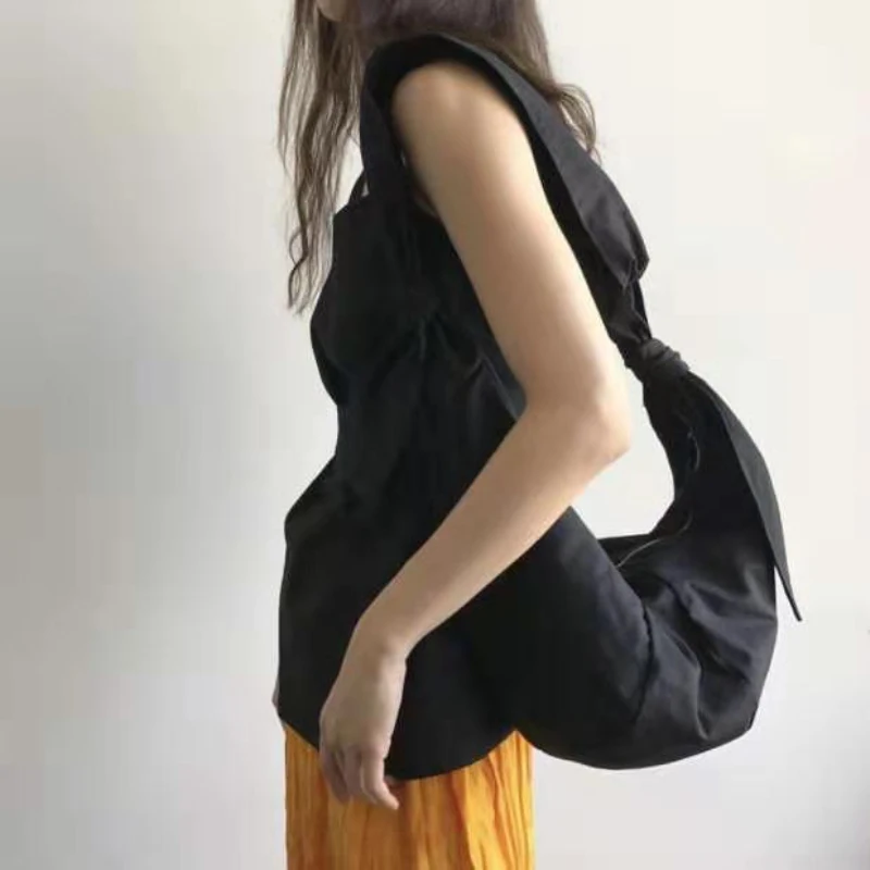 

Shoulder Bags Women Canvas Hobos Tie Designer Cross-body Shopping Handbag Female Solid Large Capacity Underarm Bag Elegant Daily