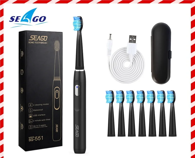 

Seago Sonic Rechargeable Electric Toothbrush with 3 Replacement Brush Heads 2 Minutes Timer & 4 Brushing Modes Waterproof