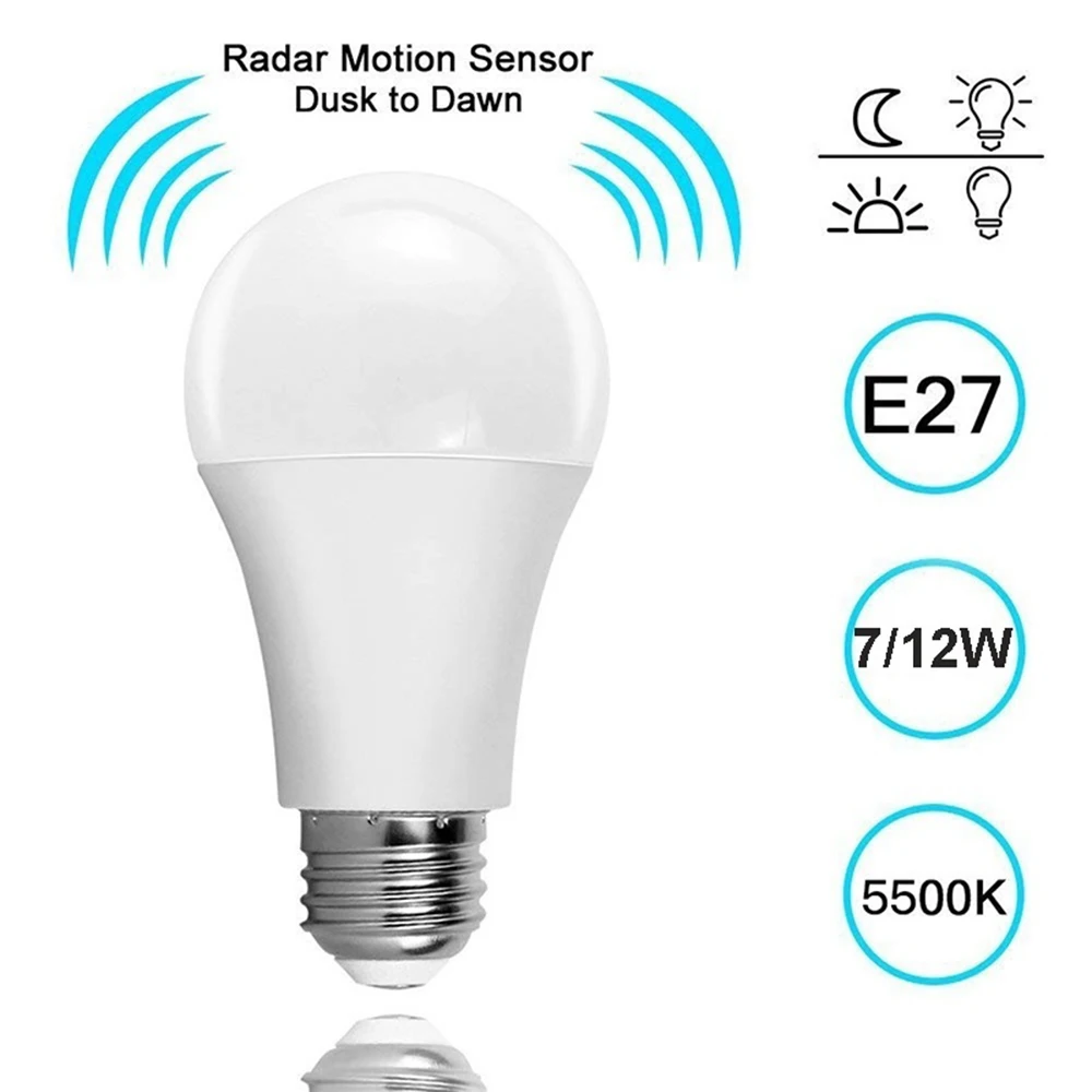 

E27 Radar Sensor Ambient PIR Motion Home Sound+Light Sensor LED Globe Bulb Auto Sensitive Light Lamp 5W 7W 9W 12W