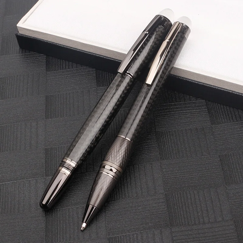 

Luxury MB Mon Black Carbon Fiber Barrel Roller Ball Ballpoint Pens with Crystal Head Stationery Office Business Write Gift Pens