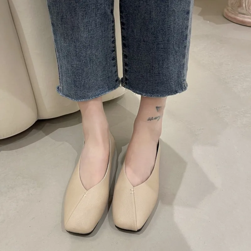 

BCEBYL Spring Autumn Popular New Fashion Square Toe Flat Single Shoes Shallow Mouth Peas Casual Walking Sneakers Chaussure femme