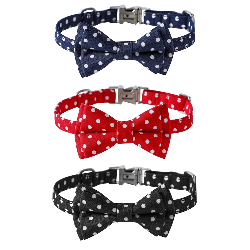 

Cat Collar Christmas Polka Dots Safety Buckle Breakaway with Cute Bow Tie Accessory for Kitten Adjustable Cats Pets Collars