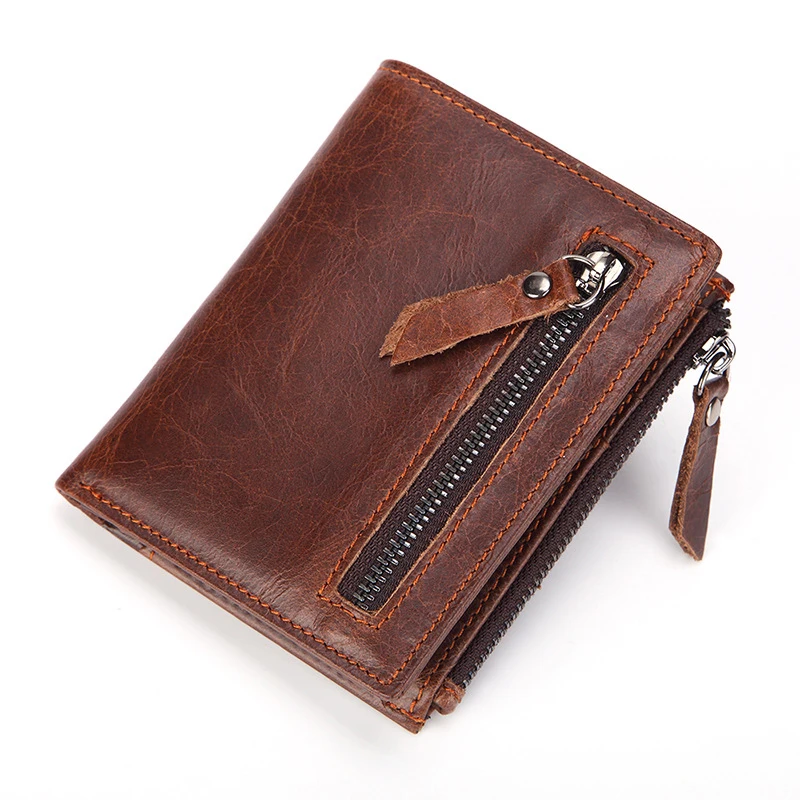 Fashion Genuine Leather Men's Short Wallet with Zipper Bag RFID Luxury Designer Wallet for Men High Quality Cardholder