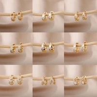 2022 zircon geometric hoop earrings for women metal gold color earrings ear cuff piercing aesthetic jewelry accessories