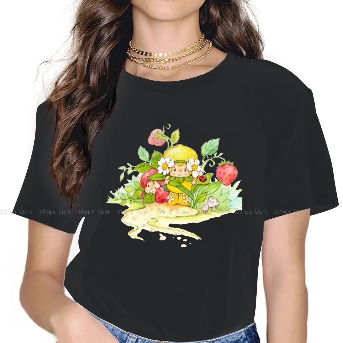 

Berrykins Yellow Red Classic Women's T Shirt Strawberry Shortcake Vintage Tees Short Sleeve O Neck T-Shirts Printed Clothes