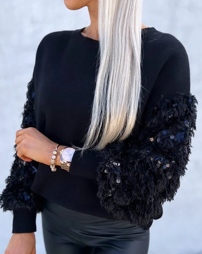 Женский трикотажный свитер с длинным рукавом