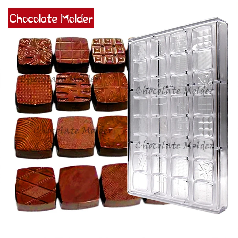 

32 Cavity Polycarbonate Chocolate Molds Cube 16 Shape Candy Fondant Forms Baking Pastry Tools Mould LD2052