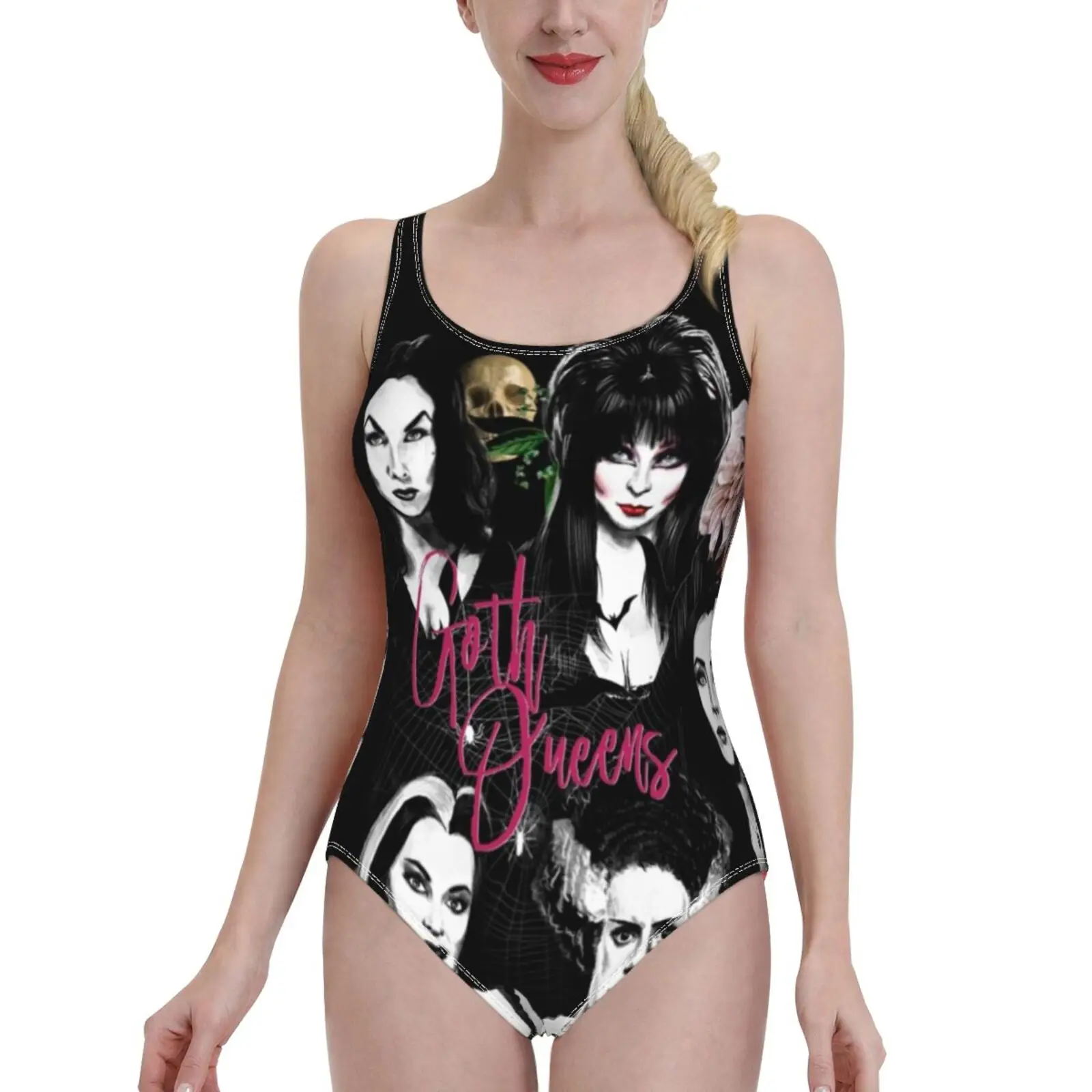 Goth Queens-Elvira , Vampira , Lily , Morticia , Women Swimsuit One Piece Backless Swimwear Sexy Beach Wear Summer Bathing