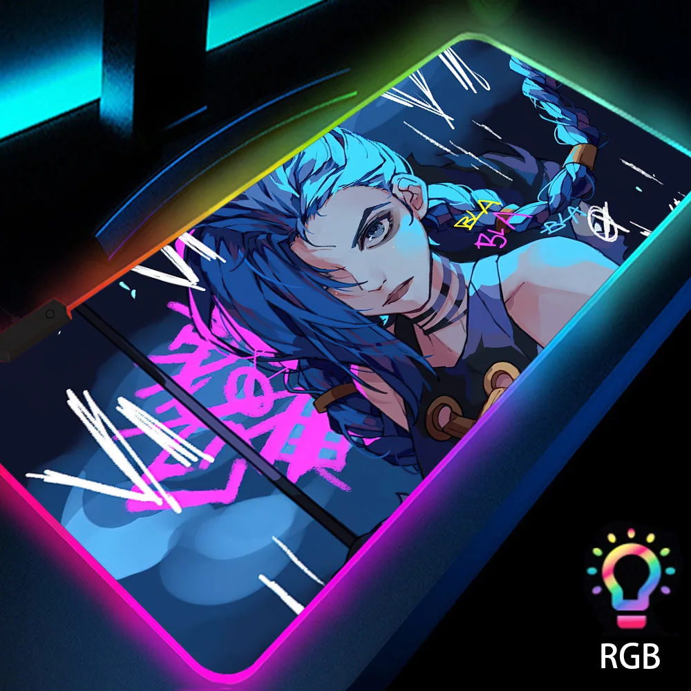 

Luminous Carpet Arcane League of Legends Jinx Backlit Mat Gaming Pad Gamer Mousepad Rgb Xxl Mouse Pad Game Carpet Large PlayMat