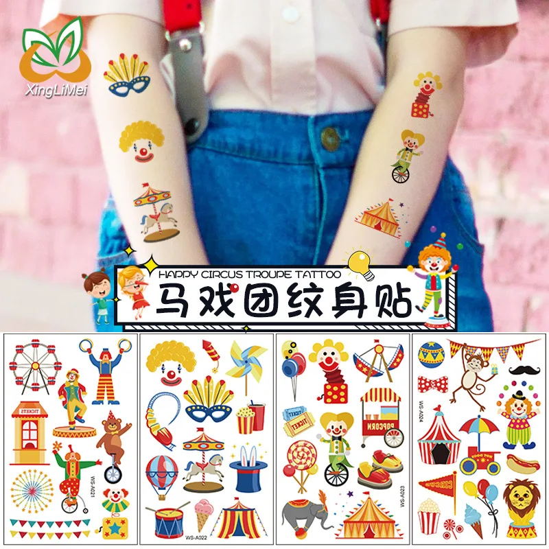 

2PcsCircus Temporary Tattoos Stickers for Kids Waterproof Cute Tattoo Decorations Birthday Party Favor Supplies Decoration