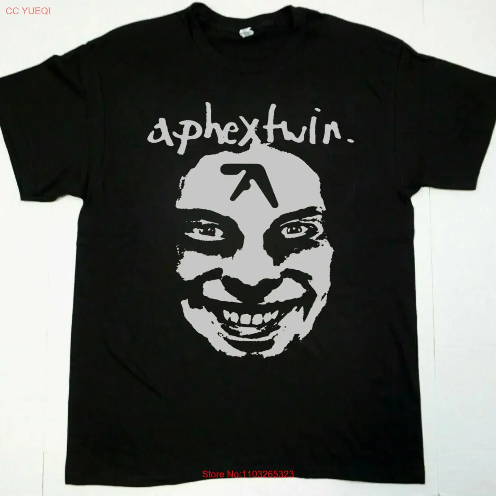 Фото Футболка Aphex Twin Band Big Face черная, все размеры, AR475, винтажная, с эффектом потертости, дышащая, с графическим принтом, уличная одежда, повседневная, универсальная, мужская №1