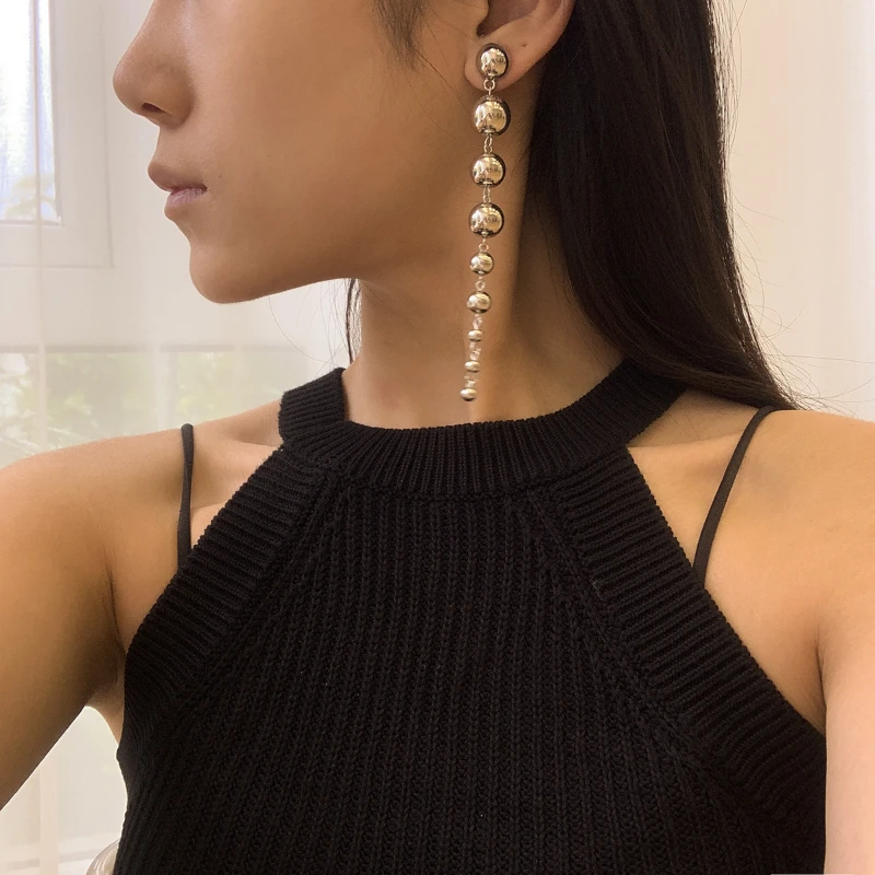 

New Metal Beaded Long Pendant Earring Jewelry Fashion Jewelry Personality Trendy Lady Earring Bead Jewelry