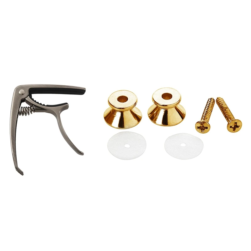 

1X 2-в-1 алюминиевый каподастр для гитары с одной рукой и вытяжным штифтом для моста и 2 X магнитных штифта для блокировки штифтов, колпачки