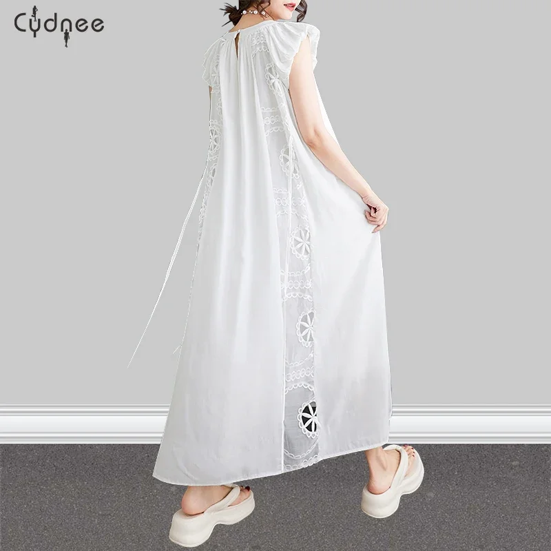 Летнее белое свободное лоскутное платье с художественной вышивкой для женщин