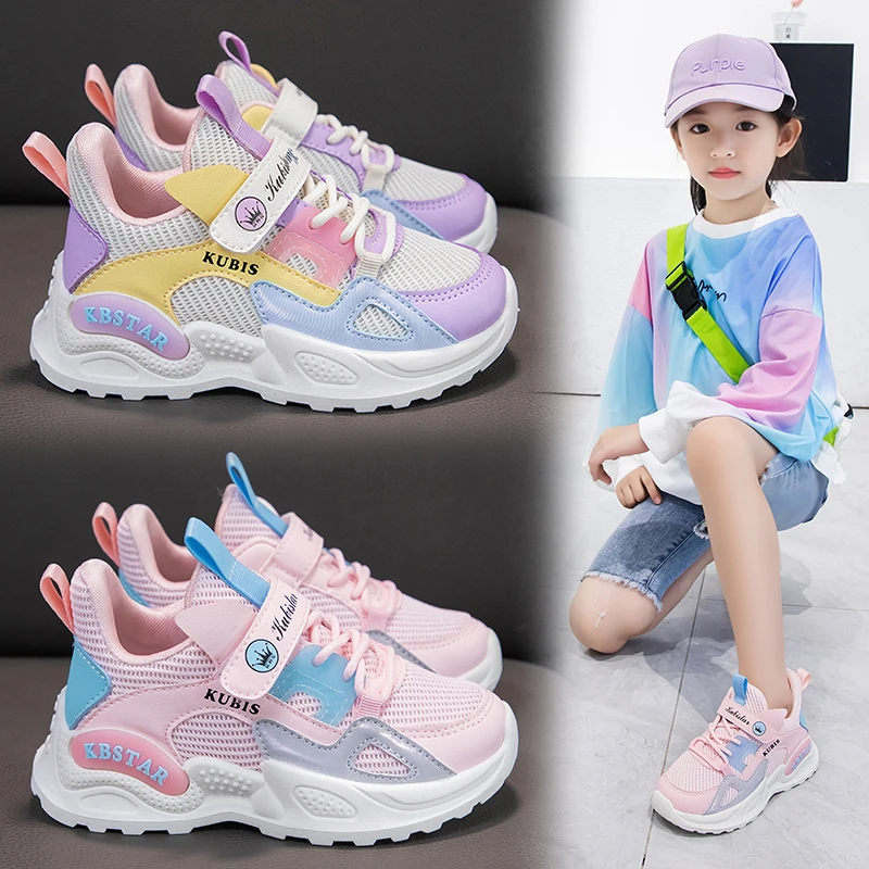 Girls Shoes Children's Sneakers Fashion Breathable Mesh Running Sports Shoes for Kids Tennis Pink Student Flats Casual Shoes