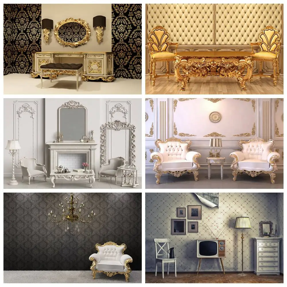 Vintage Home Living Room Photography Backdrops Custom Luxury Golden European Pattern Interior Wall Sofa Studio Photo Backgrounds