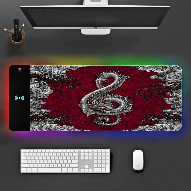 

China Dragon cool color RYRA large mouse mats gamer RGB personalized keyboard accessories non-slip pause desktop computer pad