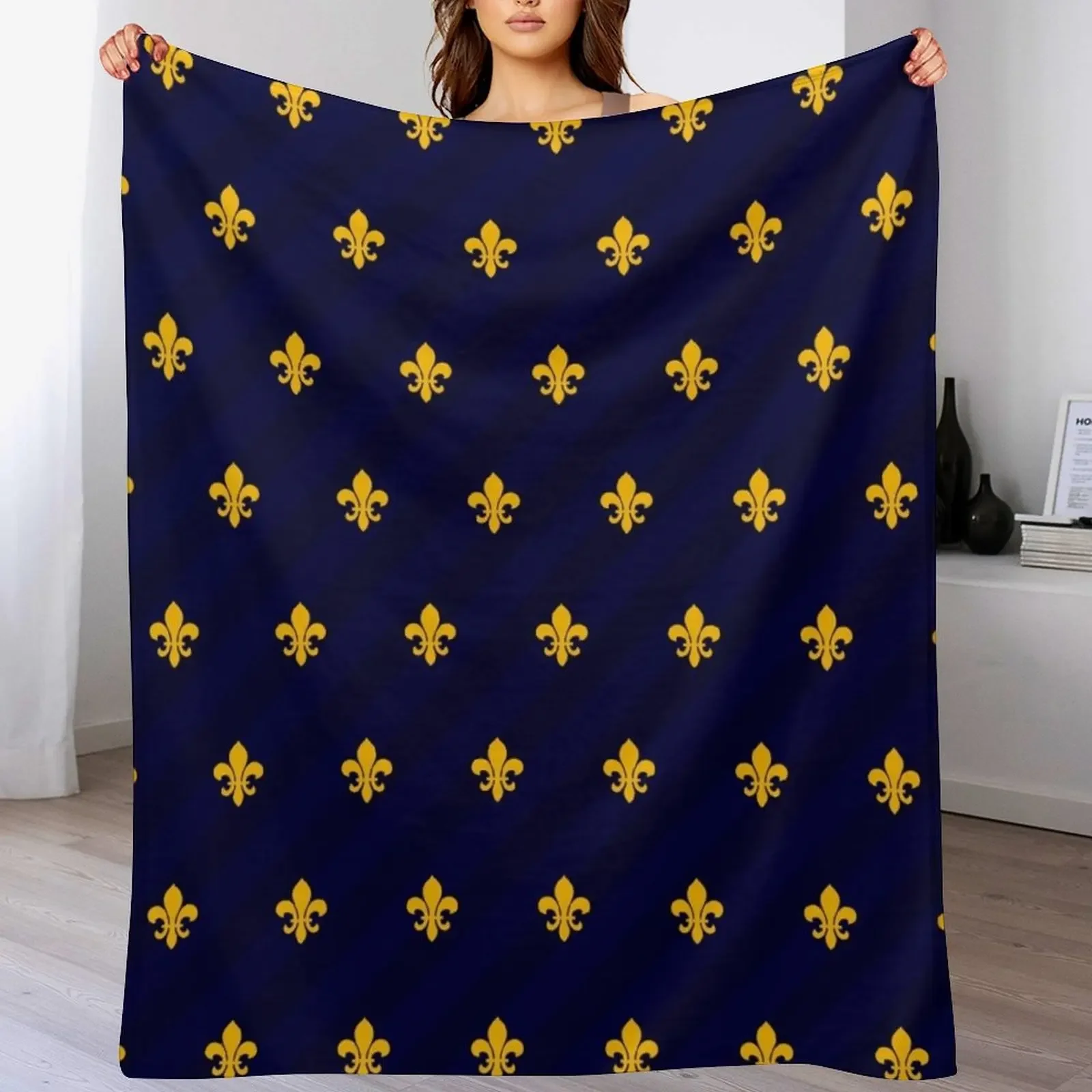 Fleur de Lys золотого и синего цвета теплое гигантское одеяло для дивана ребенка