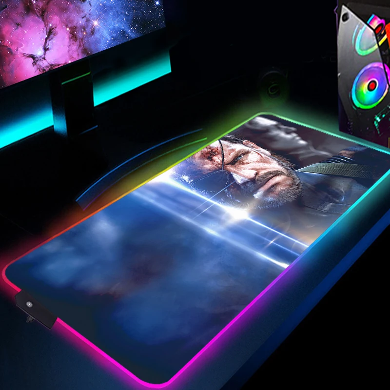 

Metal Gear RGB Mousepad Xxl Gaming Mouse Pad LED Backlight With Wire Desk Protector Luminous Gamer Keyboard Pc Accessories Mat