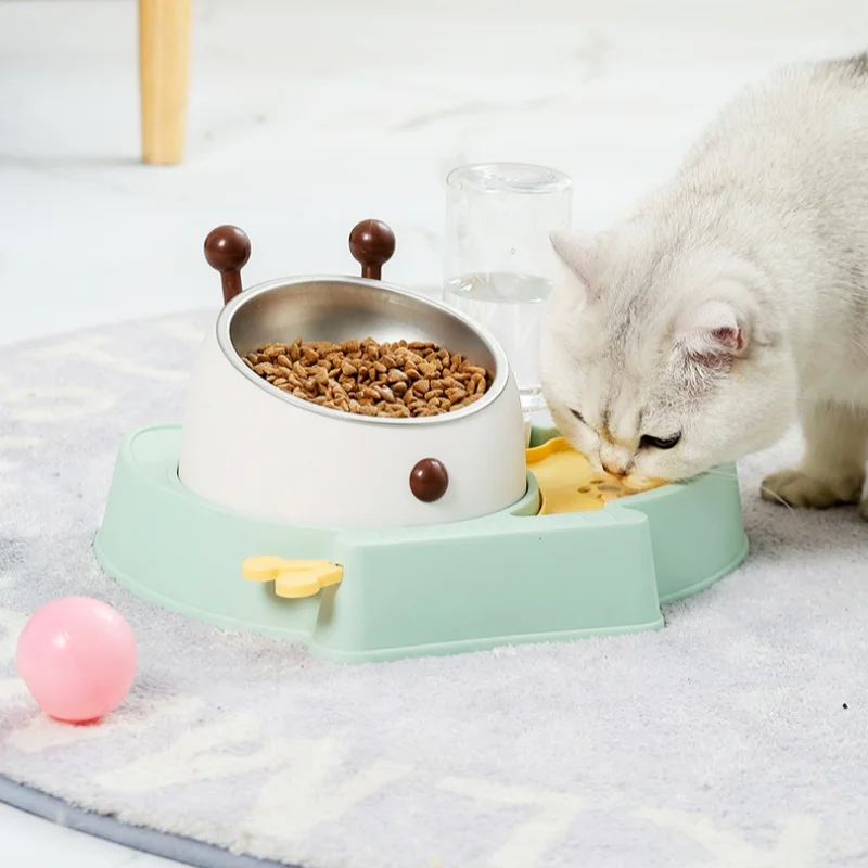 3-в-1 миска для домашних животных из нержавеющей стали защита шеи кошек кормушка