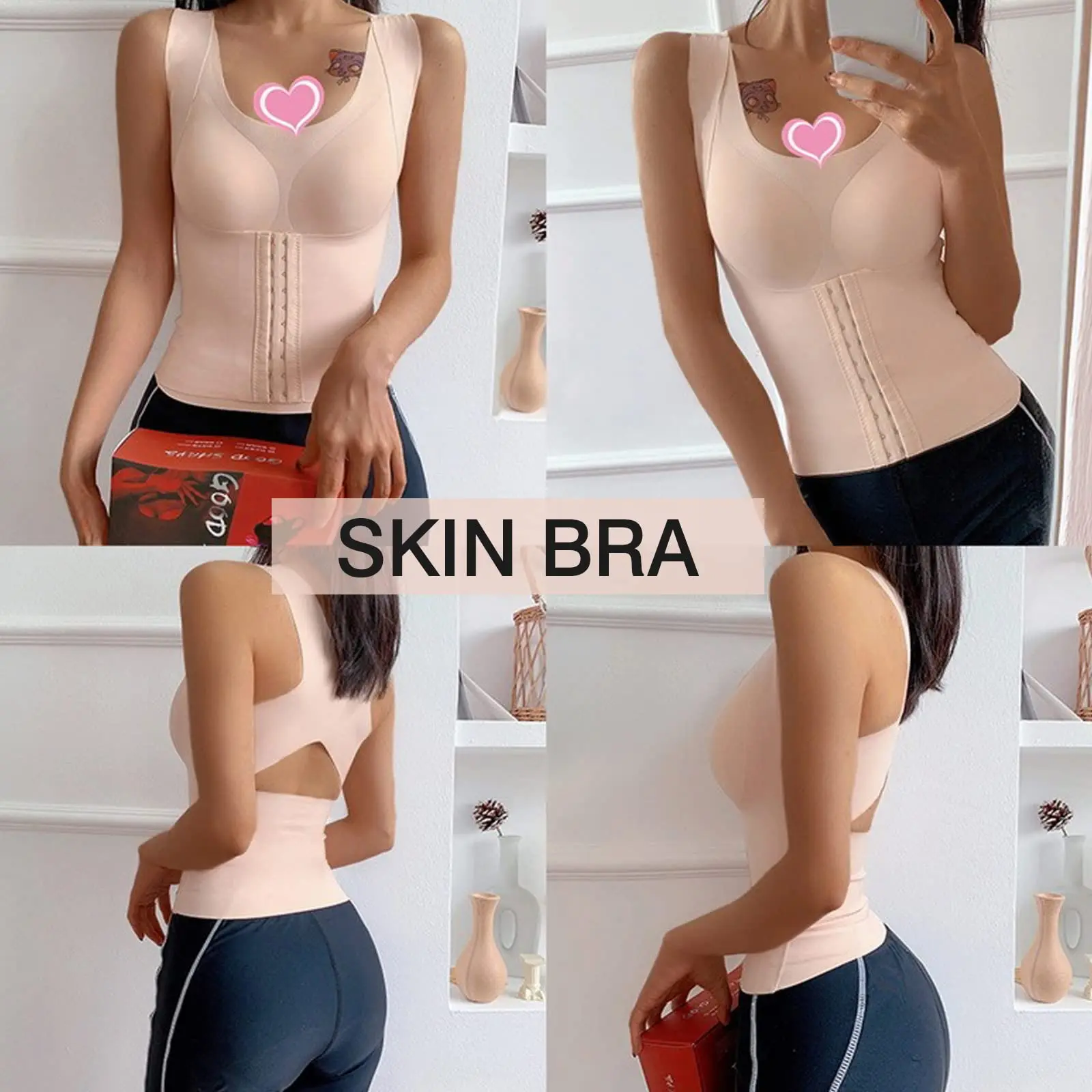 3-in-1 Waist Buttoned Bra Shapewear, Adjustable Straps Body Shaper Waist Tank Top for Women's Shapewear Yoga Workout Underwear