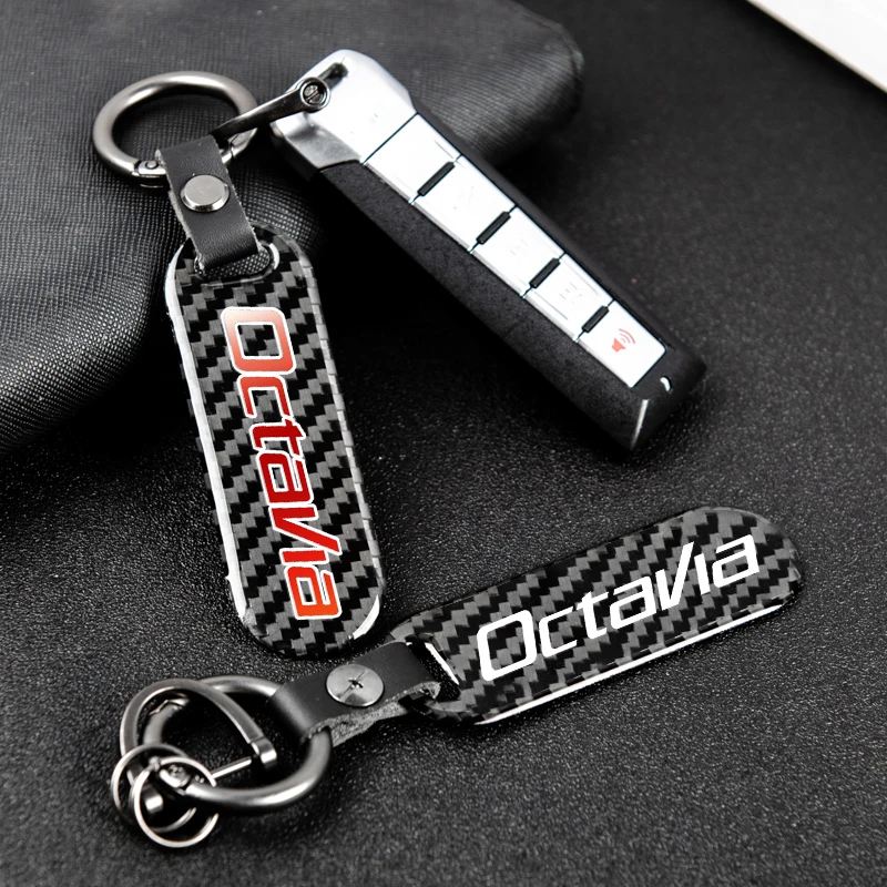

For Skoda Octavia 2 3 MK2 MK3 A4 A5 A7 VRS Car Accessories custom color nameplate metal keychain carbon fiber