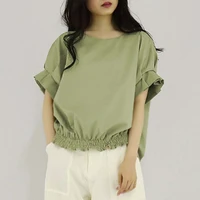 t shirt flared short sleeve shirt bow pleated front short back long tie crew top korea japan style ins elegant chic 2022 summer