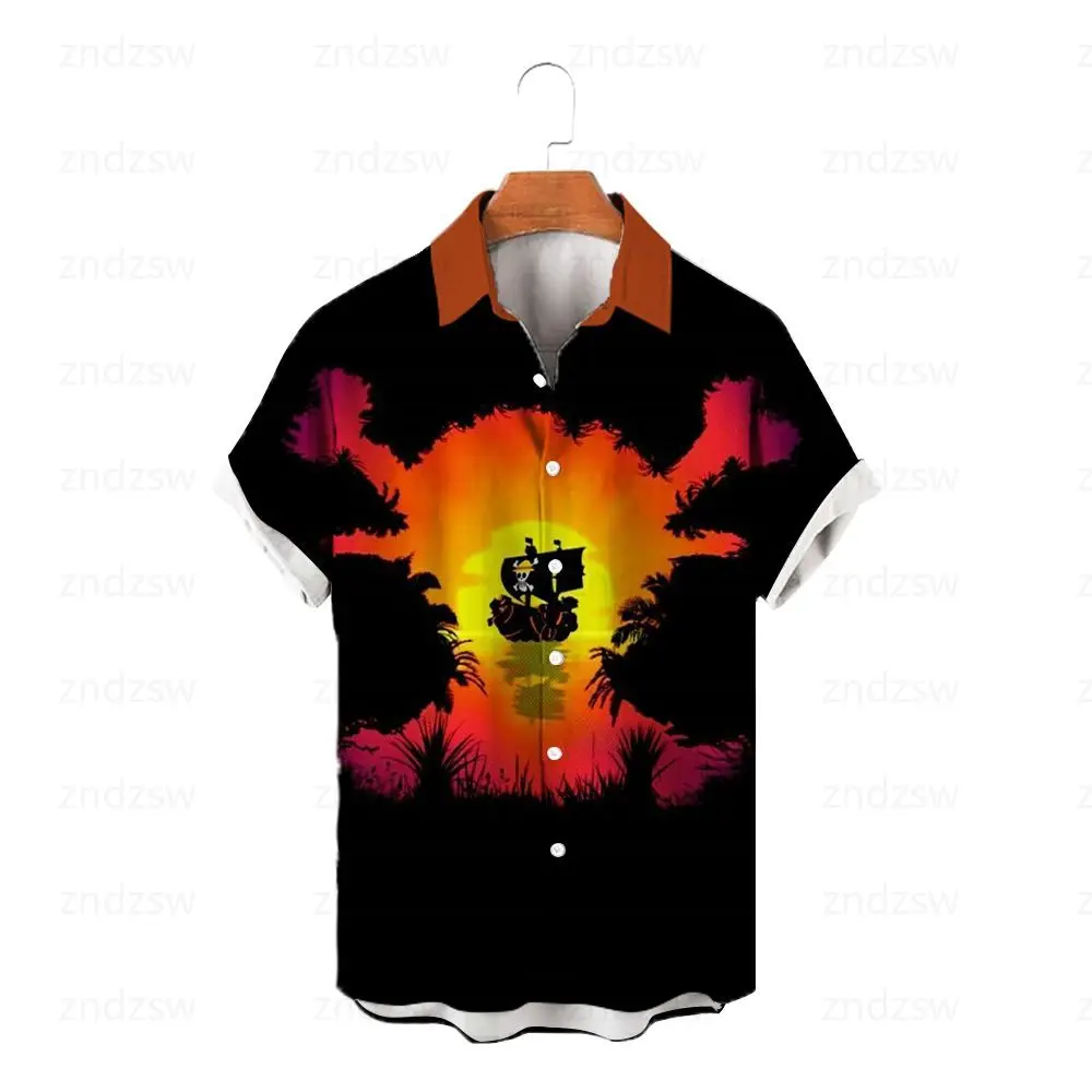 

Anime One Piece Luffy Zorro Print Men's Summer Short Sleeve Shirt Hawaiian Style Shopping Top