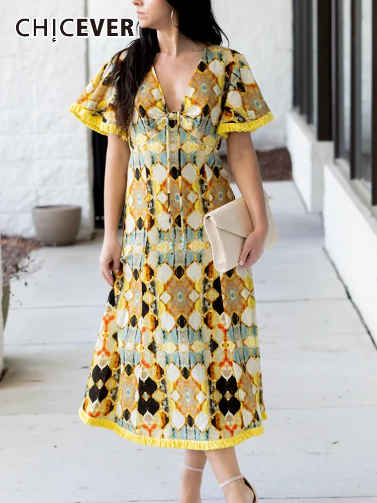 

CHICEVER хит, цветные летние платья для женщин, v-образный вырез, короткий рукав, высокая талия, открытое элегантное платье, женская модная одежда, новинка
