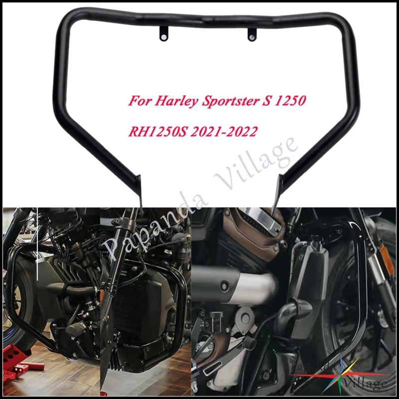 

For Harley Sportster S 1250 RH1250S 2021-2022 Motorcycle Black Steel Engine Guard High Way Crash Bar Frame Bumper Protector