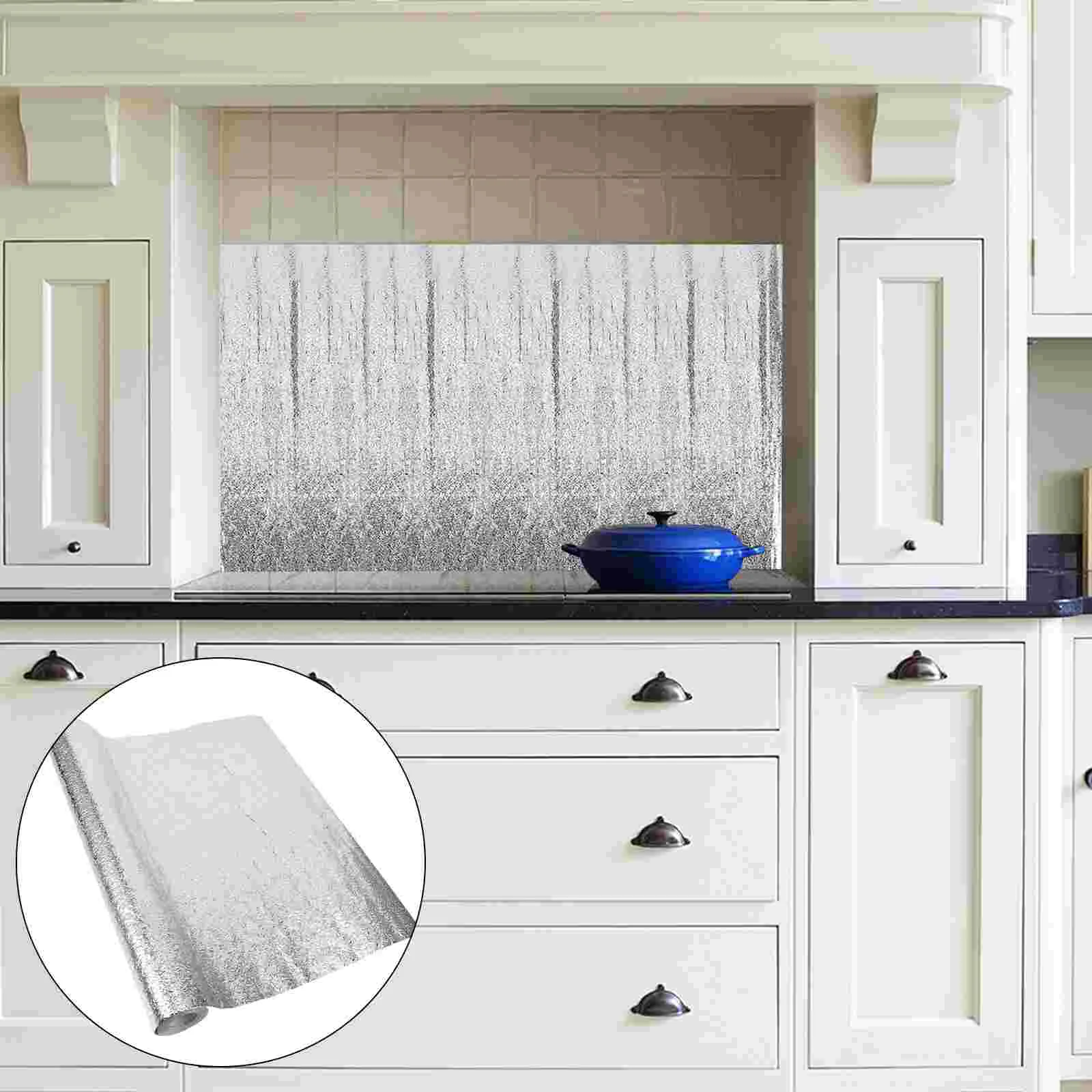 

Wall Paper Kitchen Greaseproof Stickers Aluminum Foil Self Adhesive Removable Backsplash for Cabinet Thicken Wallpaper