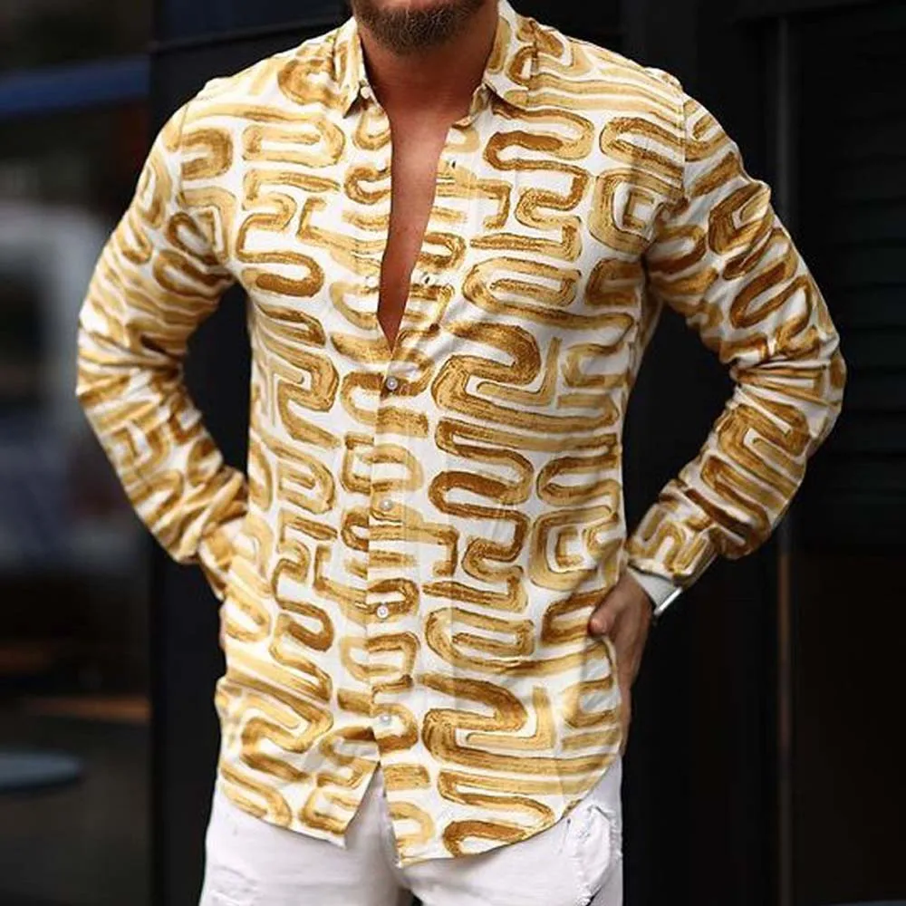 

Men Fashion 2022 Summer Men's Long Sleeve Floral Shirts Printed Casual Shirts European American Tops Hawaiian Shirts