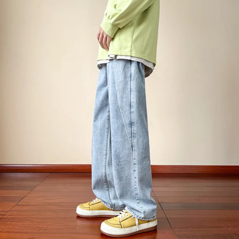 Blue Black Baggy Jeans Men Fashion Retro Casual Straight Jeans Men Streetwear Hip Hop Loose Wide Leg Denim Pants Mens Trousers